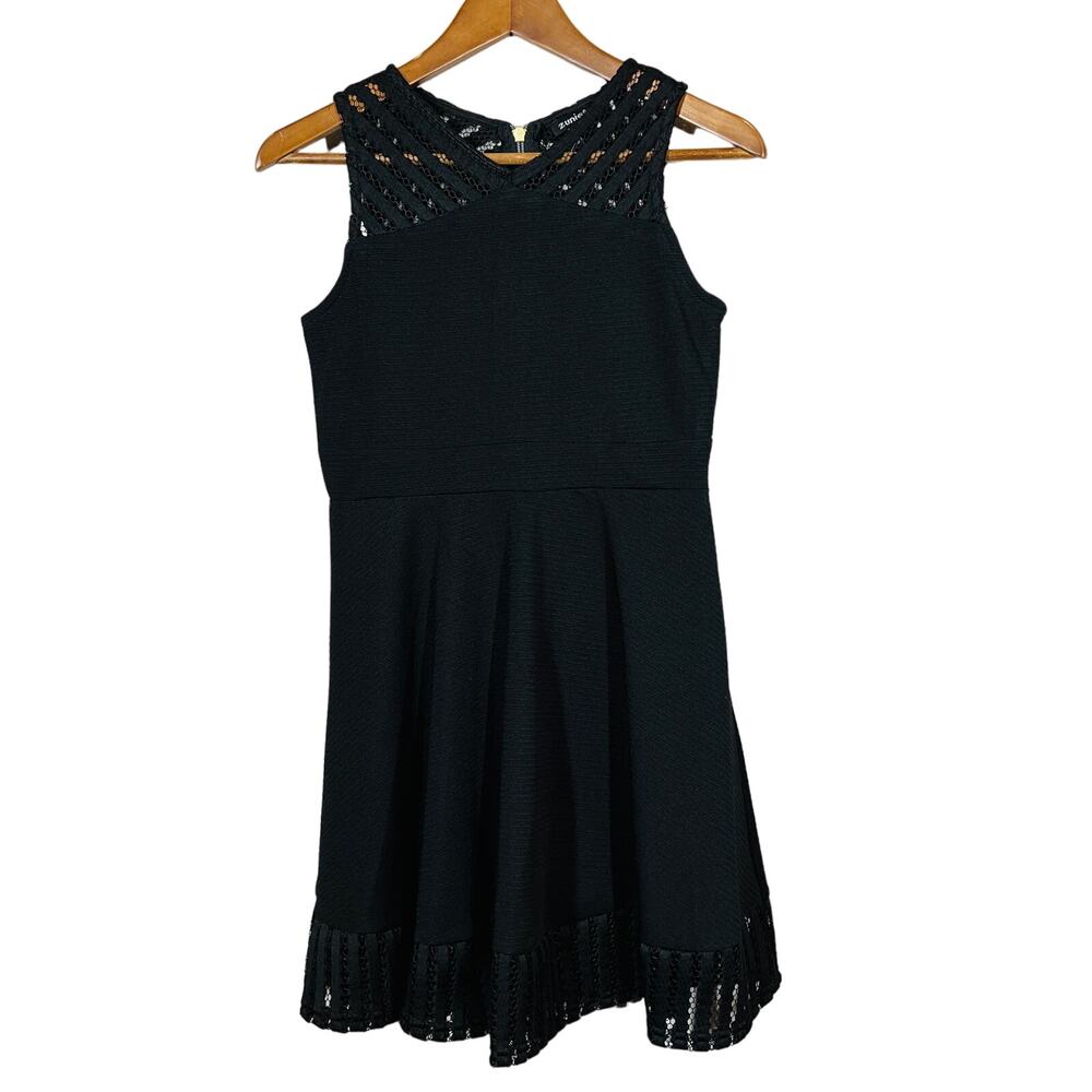 NEW! Zunie Sleeveless Dress Party Black Crochet Back - 14
